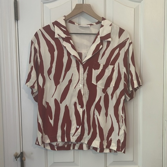 Anine Bing | Red Zebra Benji Blouse Size Small Animal Print Bold Abstract Art - Picture 4 of 10